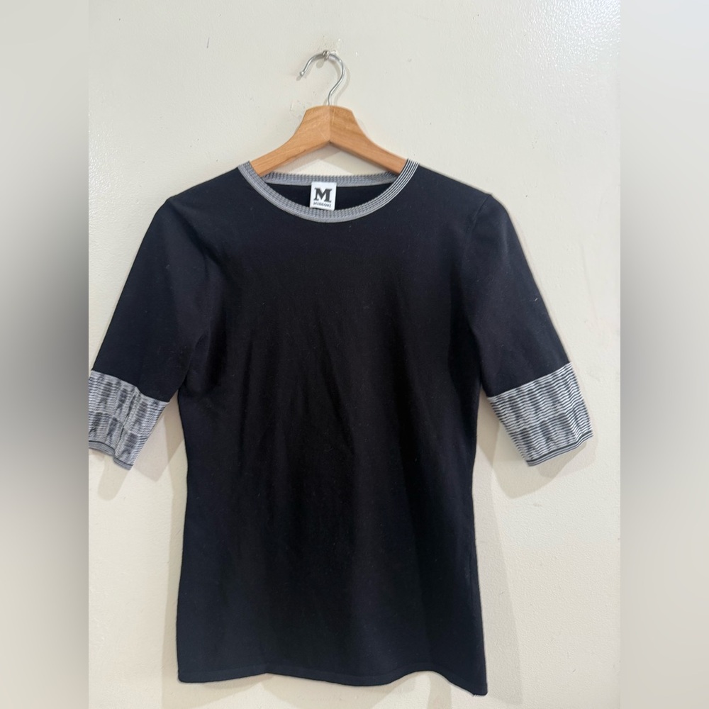 Missoni Black Short Sleeve Top with Gray Trim